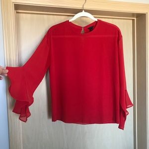 Ann Taylor red ruffle sleeve blouse